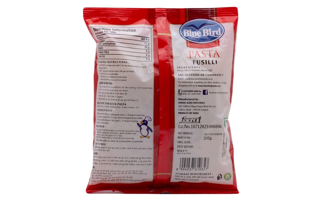 Blue Bird Pasta Fusilli    Pack  200 grams